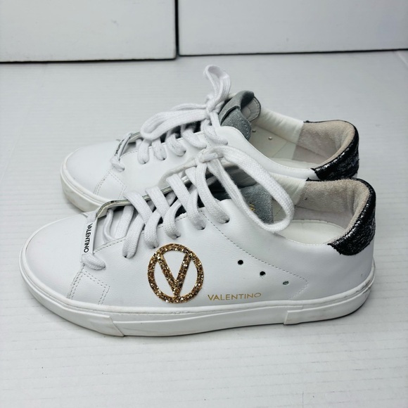 Valentino Shoes - VALENTINO BY MARIO VALENTINOLaura Logo Low Top Leather Sneakers in White Size 8